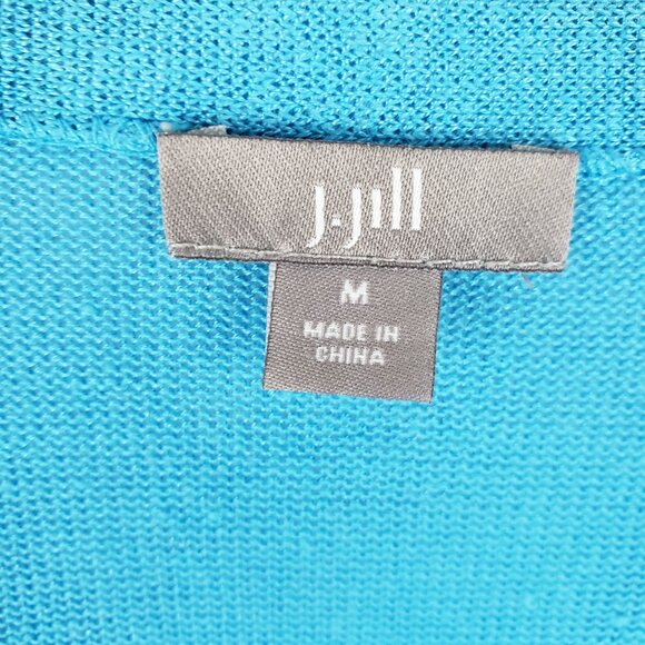 J Jill Linen Blend V-Neck Cardigan Cyan Blue Grandpa Boyfriend Size Medium - Picture 5 of 7